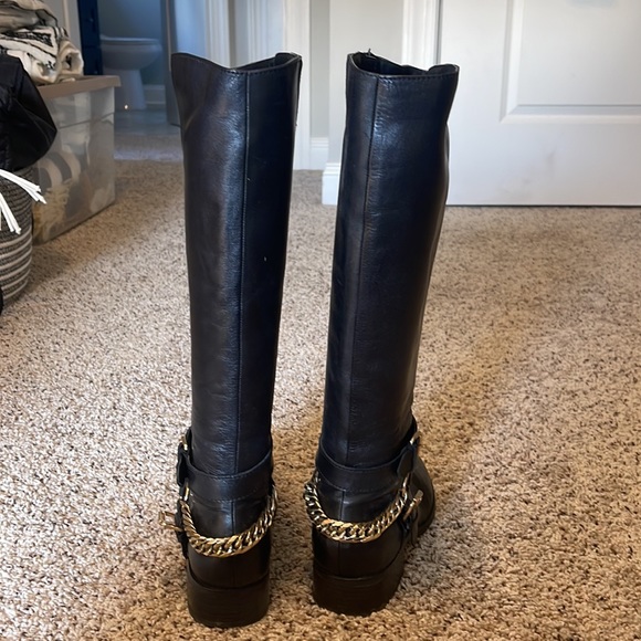 ALDO Black Leather Knee high boots with gold chain detail - Size 6 - Picture 2 of 4